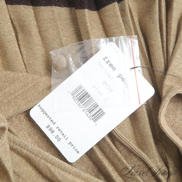 NWT Free People Gold and Metallic Plum Pleated Halter Top/Mini Dress - Size S - Picture 4 of 11